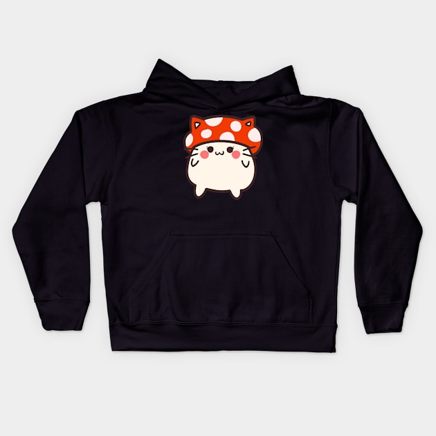 Happy kitty in a mushroom hat Kids Hoodie by NumbleRay